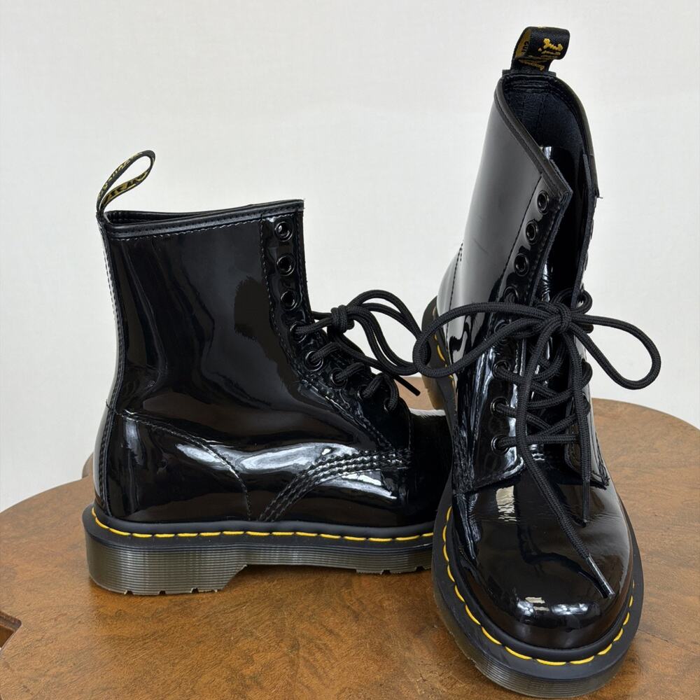 Dr Martens Black Boots 8 Hole Patent Leather Combat Lace Up Ladies Size 7